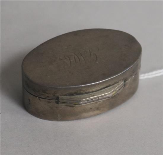 A George III silver oval nutmeg grater by Thomas Wilmore, Birmingham, 1797, 46mm.